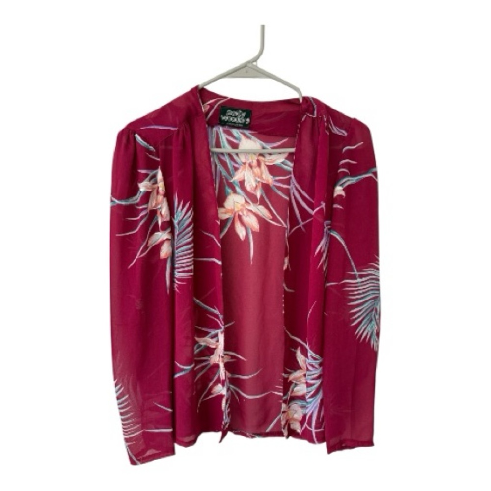 Vintage Patty Woodard Floral Open Front Sheer Cardigan size small.